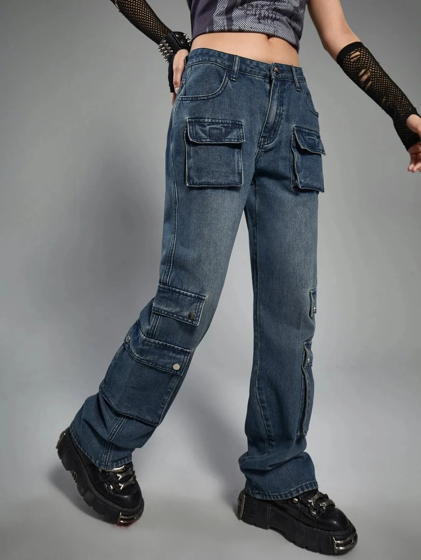 Punk Flap Pocket Shade Cargo Jeans