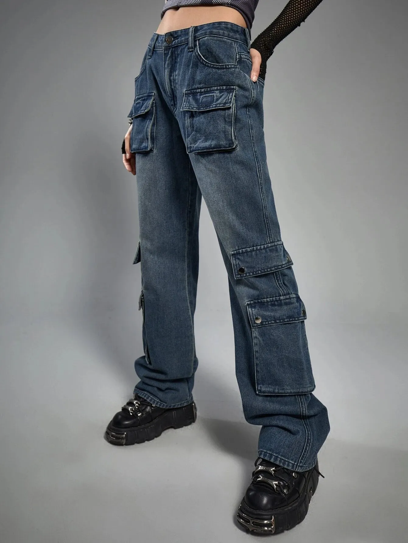 Punk Flap Pocket Shade Cargo Jeans