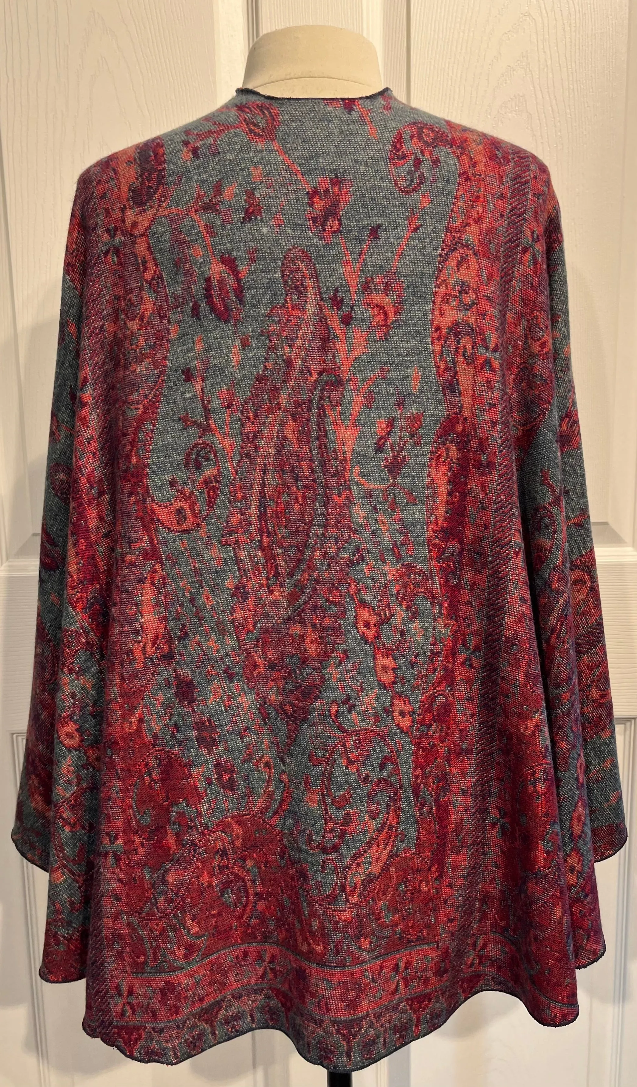 Red, Navy & Sage Green Reversible Cashmere Shawl