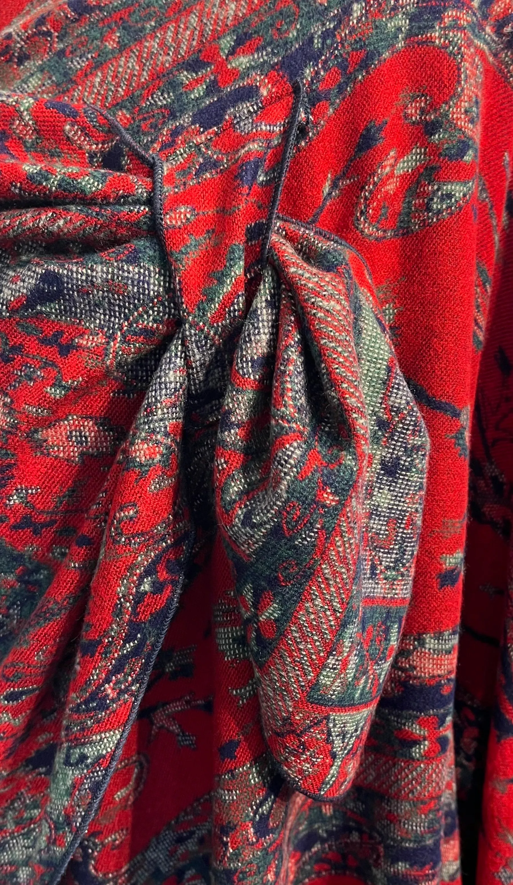 Red, Navy & Sage Green Reversible Cashmere Shawl