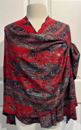 Red, Navy & Sage Green Reversible Cashmere Shawl