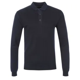 Remus Uomo Chunky 3 Button Knitted Polo Knitwear in Navy