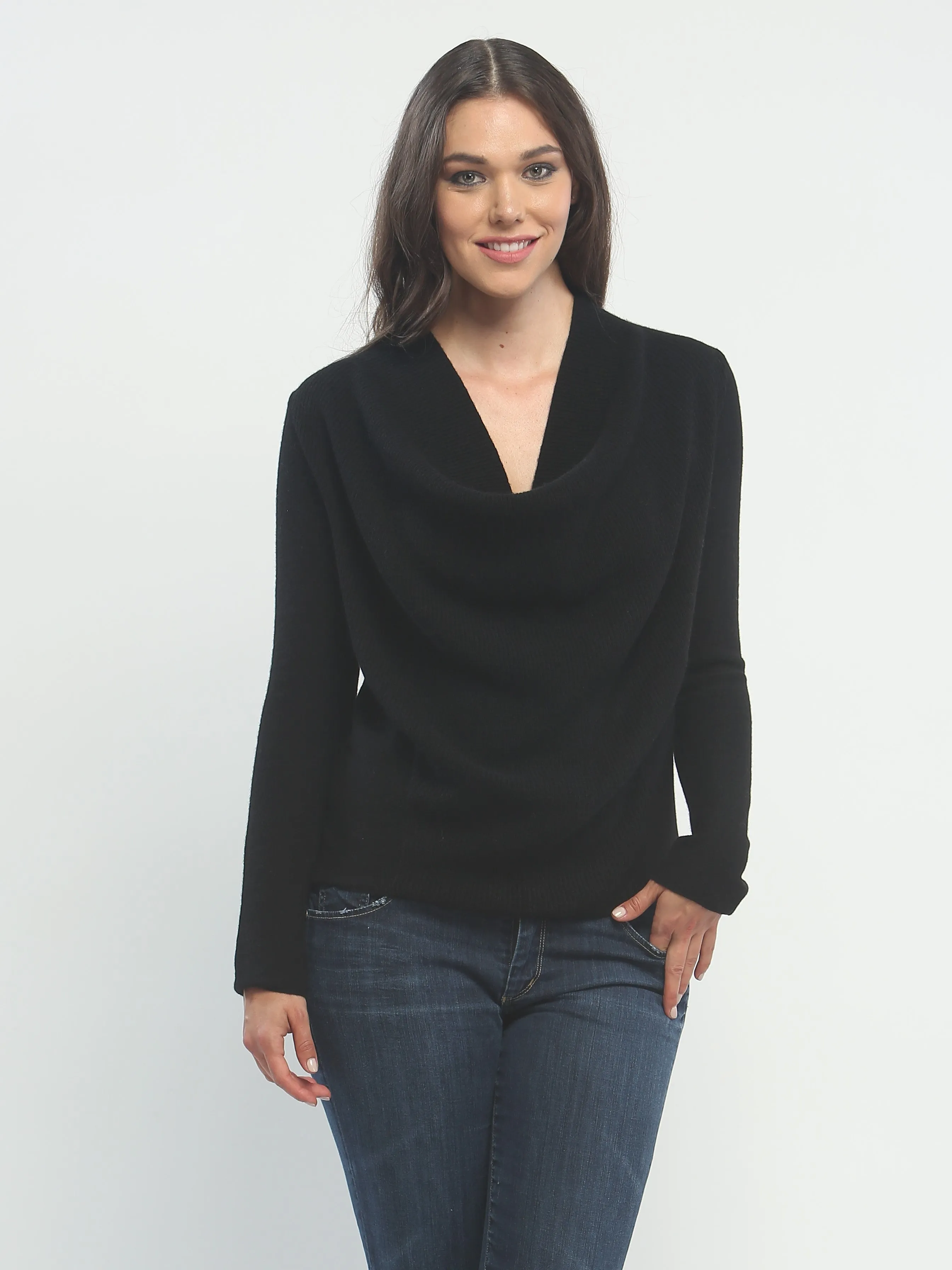 Ribbed Cowl Neck Pullover