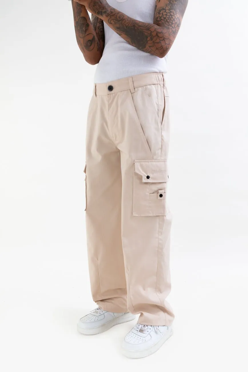 Ripstop Wide Leg Cargo Pants // Beige