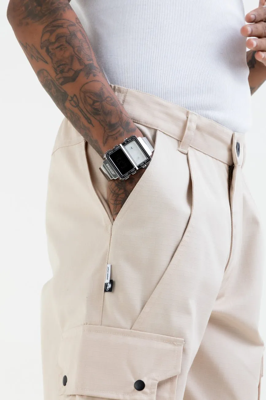 Ripstop Wide Leg Cargo Pants // Beige