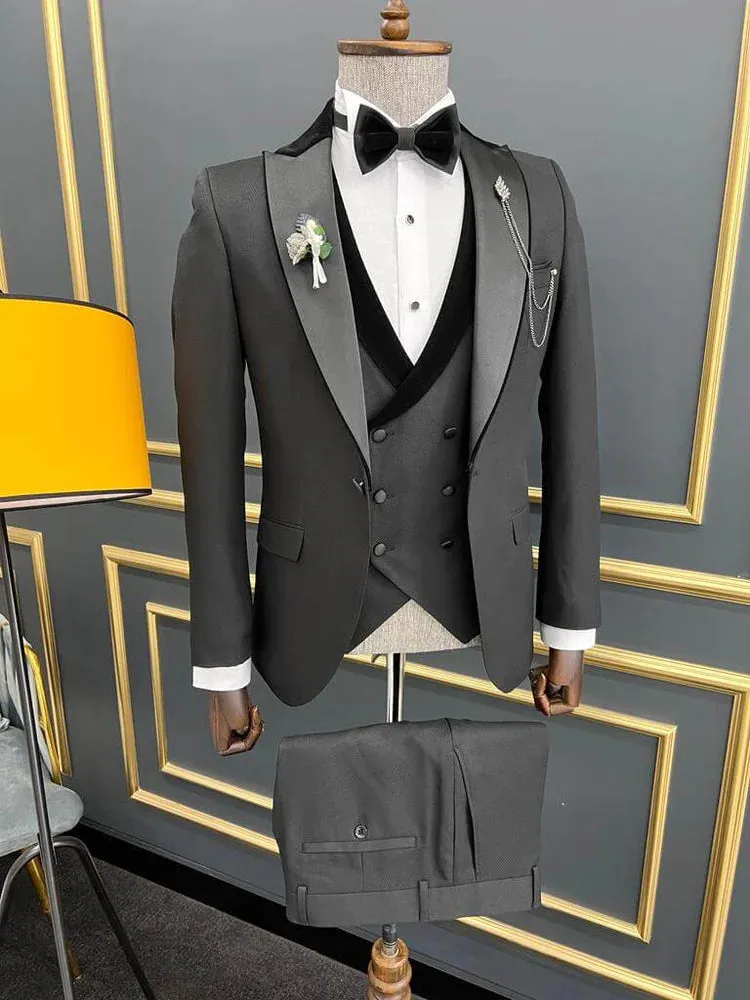 Robin Subtle Gray Peak Lapel Three Piece Classic Business Suit