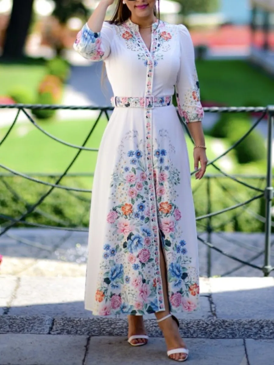 Romantic floral belted dress