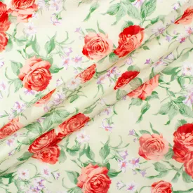 Rose Printed Soft Mint Cotton Voile Jacquard (A 2.45m Piece)