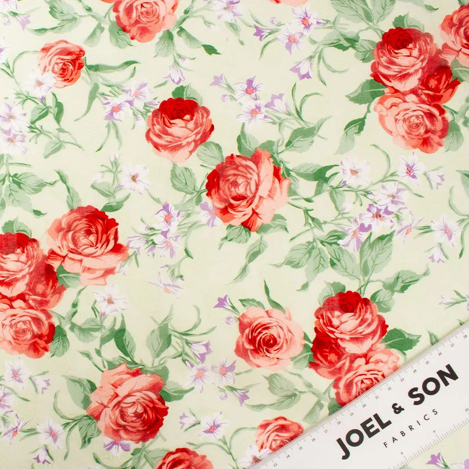 Rose Printed Soft Mint Cotton Voile Jacquard (A 2.45m Piece)