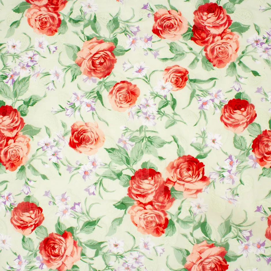 Rose Printed Soft Mint Cotton Voile Jacquard (A 2.45m Piece)