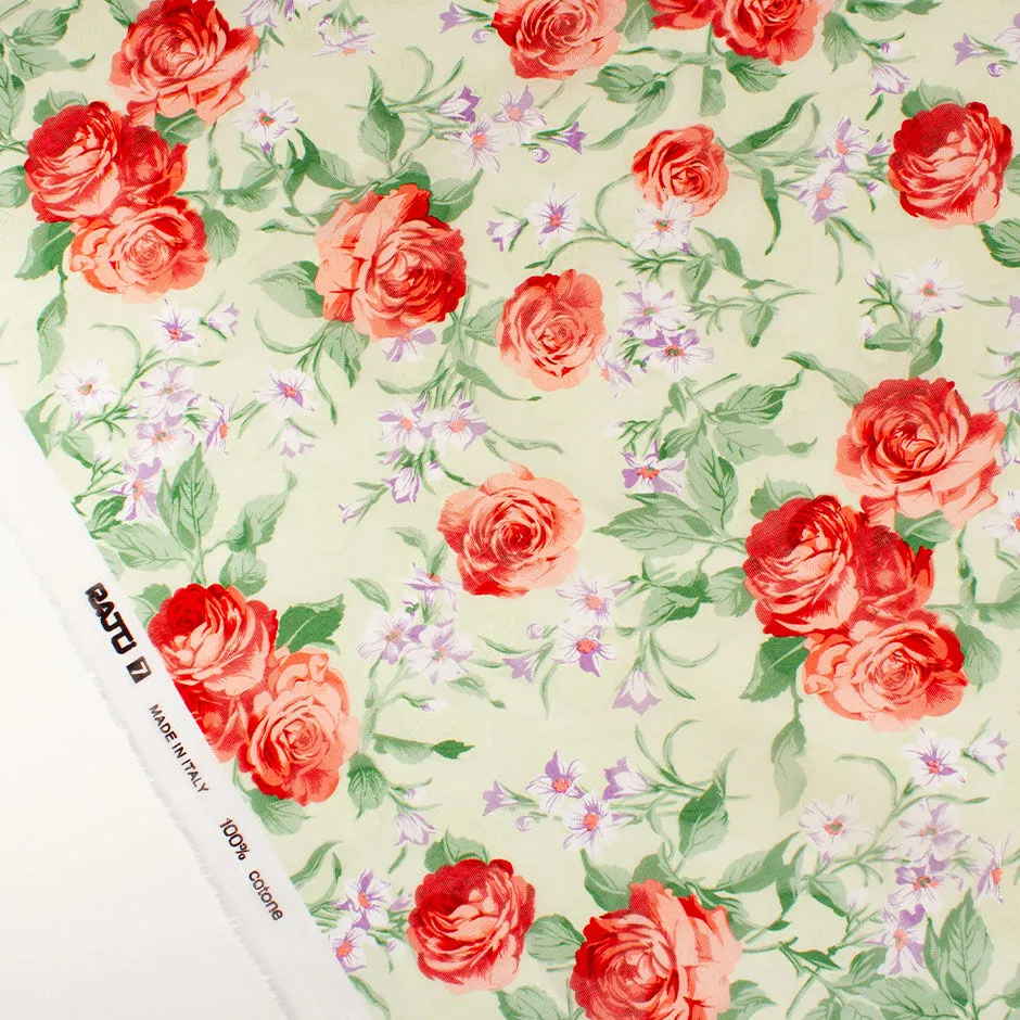 Rose Printed Soft Mint Cotton Voile Jacquard (A 2.45m Piece)