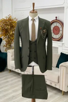 Rupert Dark Green Classic Peaked Lapel Three-Piece Business Suit