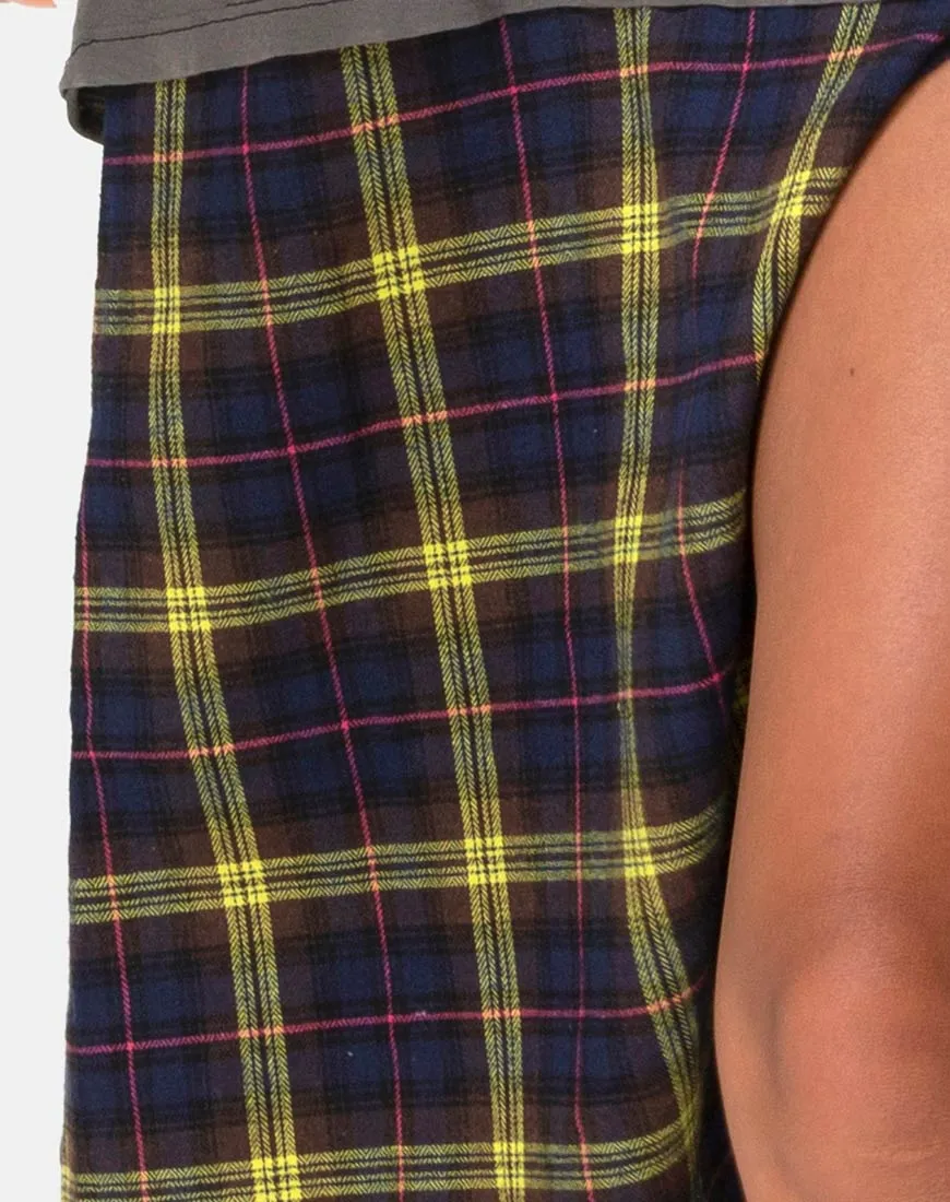 Saika Skirt in Plaid Brown Yellow Check