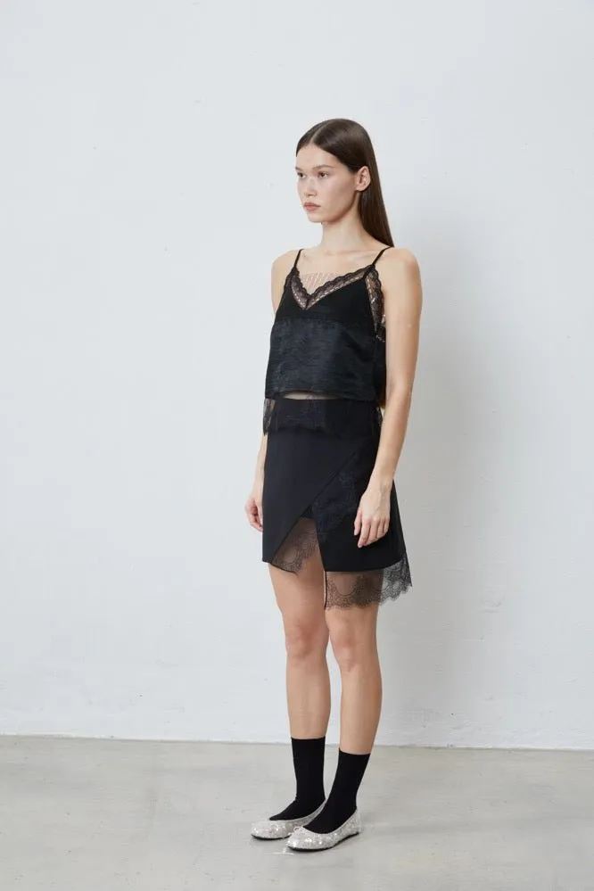 Satin Lace Paneled Camisoles in Black