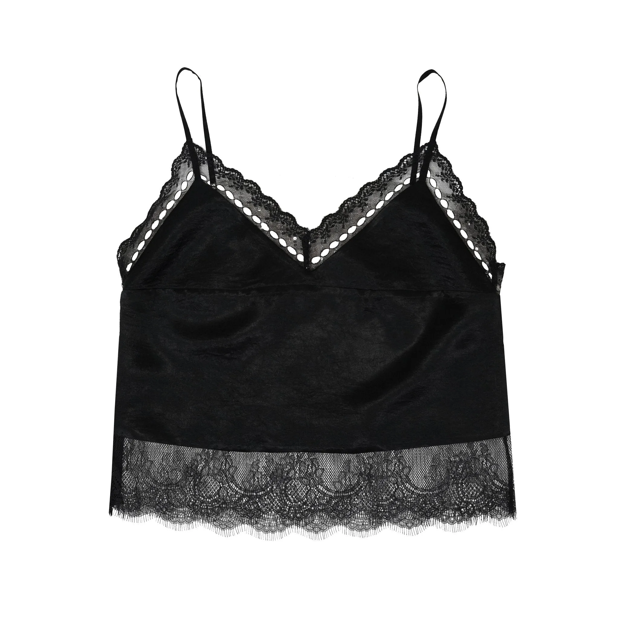 Satin Lace Paneled Camisoles in Black