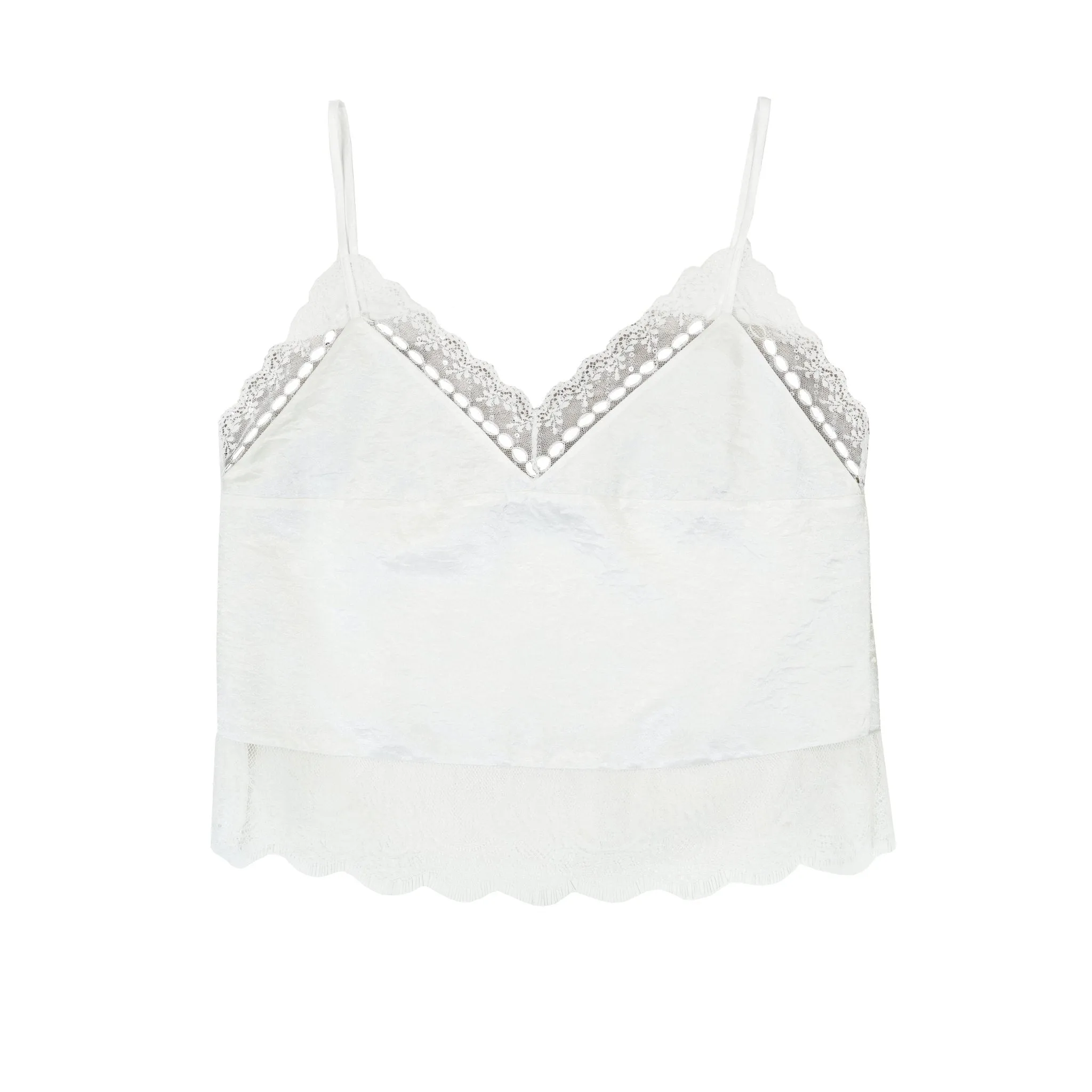 Satin Lace Paneled Camisoles in White