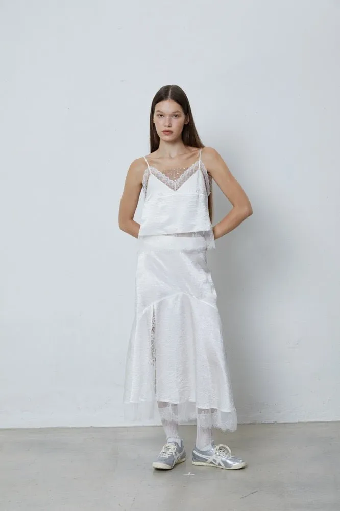 Satin Lace Paneled Camisoles in White