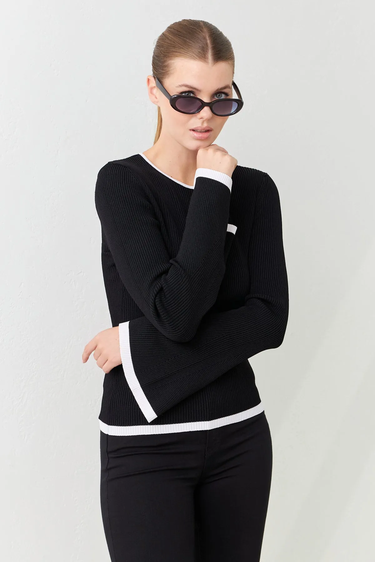 Setre Contrast Detail Ribbed Knitwear Black