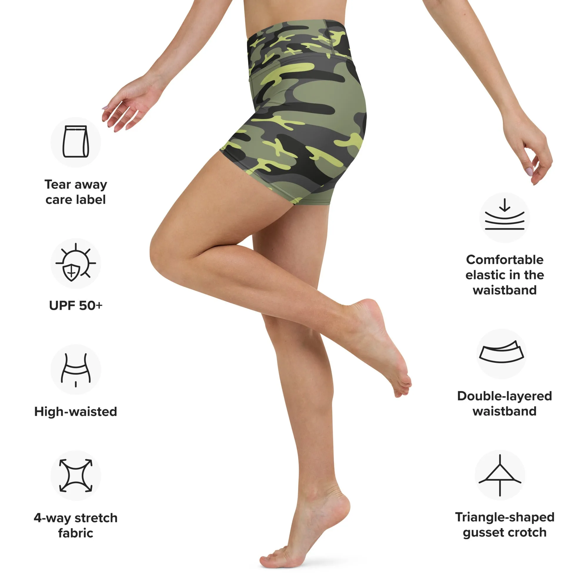 Short de Yoga "Camouflage vert foncé, vert clair"