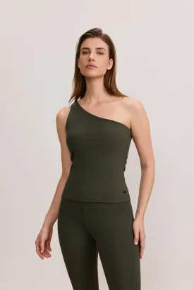 SIENNA SHAPE one shoulder top - Deep Moss