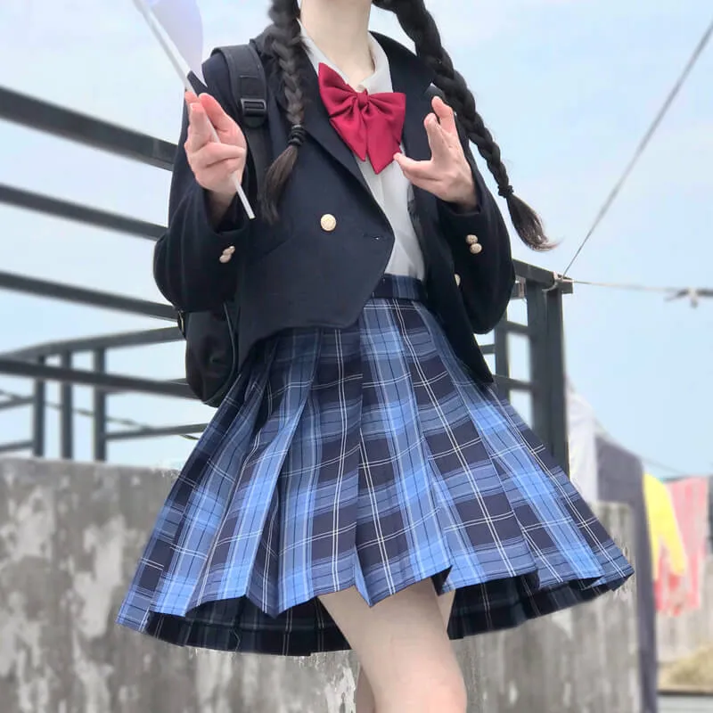 [Skirt / Bow] JK Blue-Black plaid uniform skirt