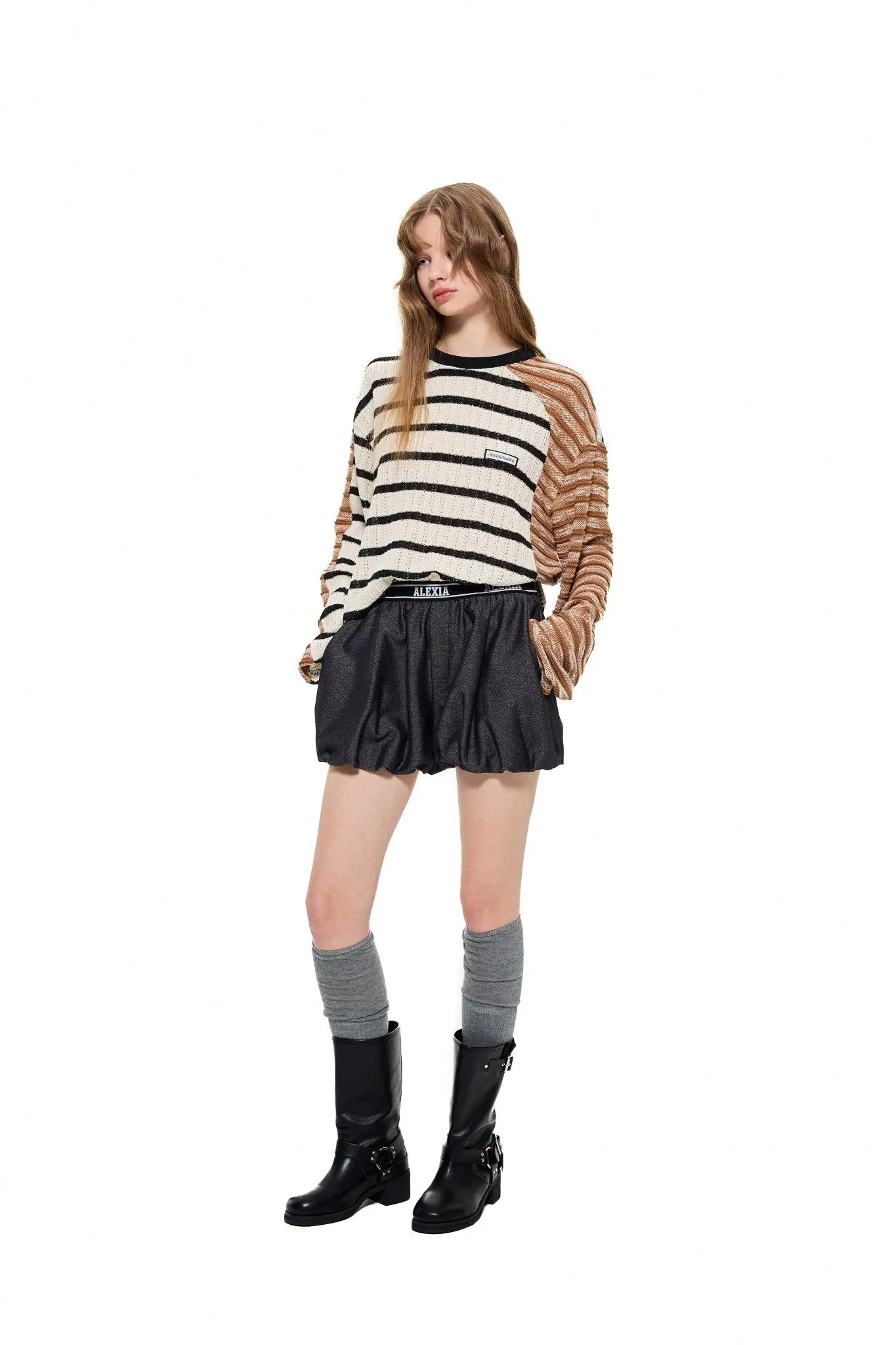 Stripe Asymmetrical Knitwear in Brown