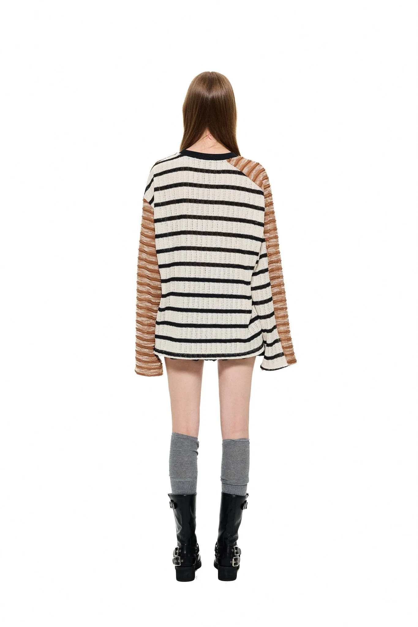 Stripe Asymmetrical Knitwear in Brown