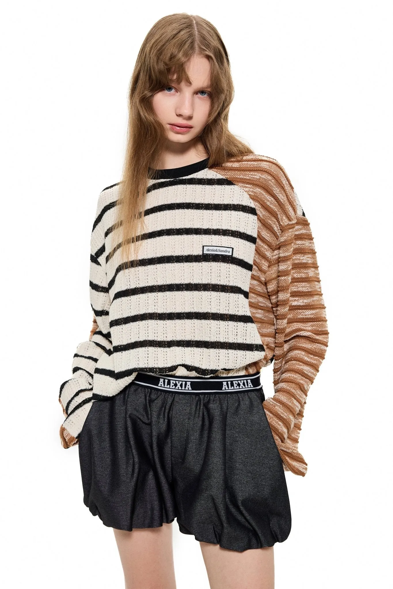 Stripe Asymmetrical Knitwear in Brown