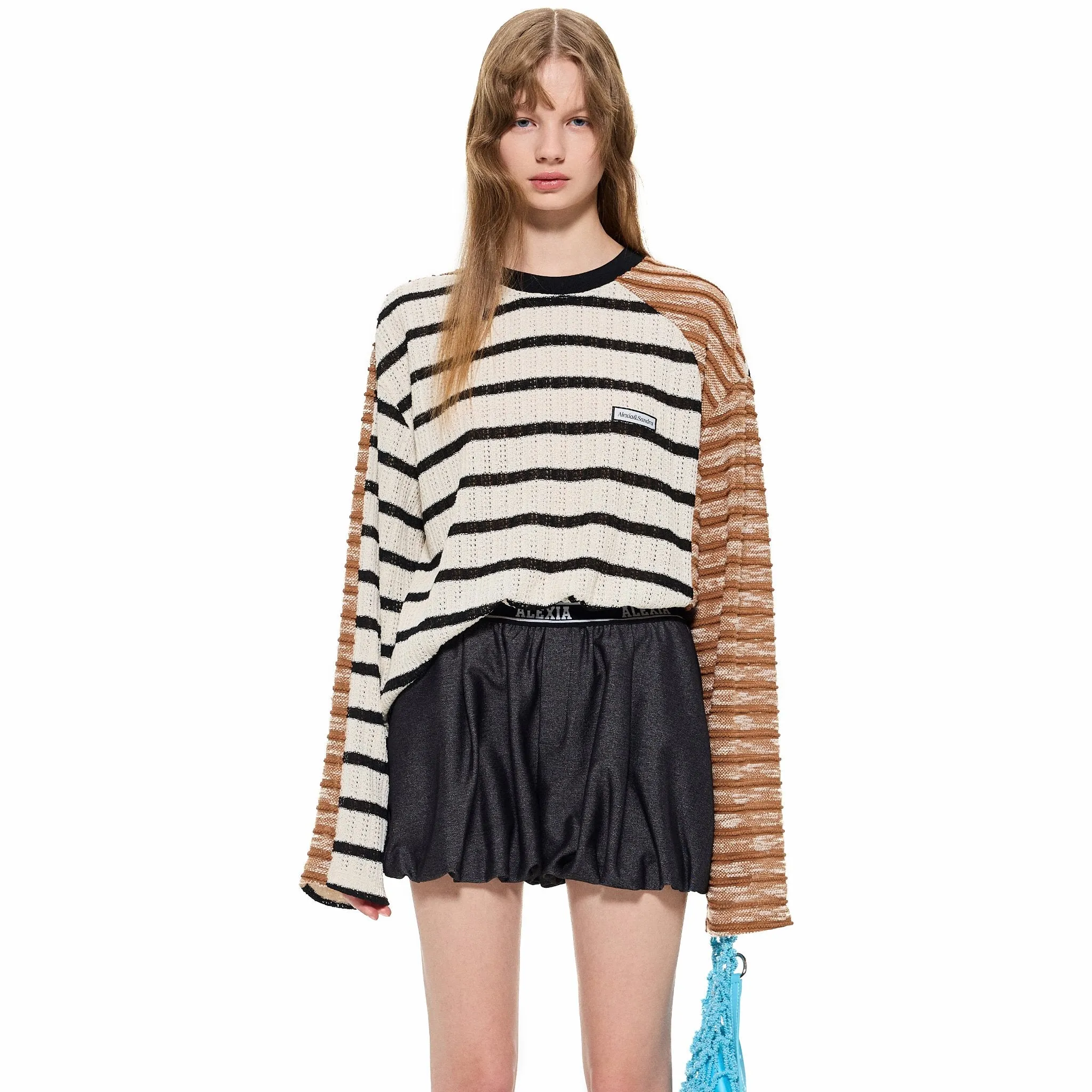 Stripe Asymmetrical Knitwear in Brown