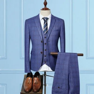 Suit Men's High quality Mens Suits Grid Stripe Suit Slim Fit Suit