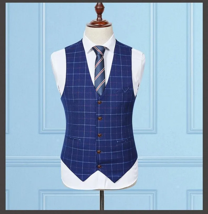 Suit Men's High quality Mens Suits Grid Stripe Suit Slim Fit Suit