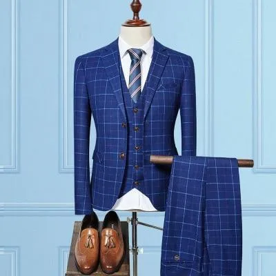 Suit Men's High quality Mens Suits Grid Stripe Suit Slim Fit Suit