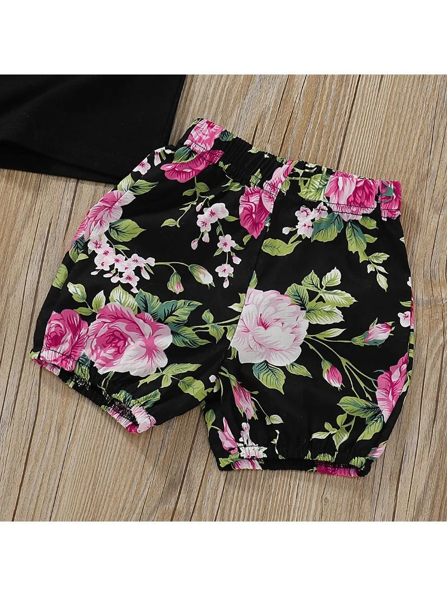 Summer Baby Girls 3-Piece Outfits Tank Top Flower Shorts Headband