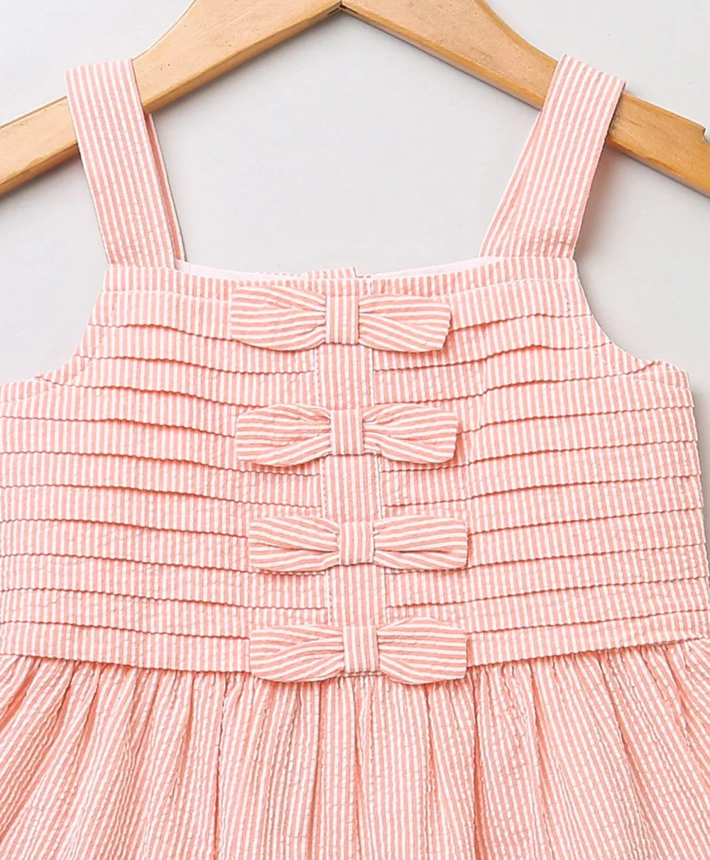 Sweetlime By AS Peach & White Seersucker Striped Dress- Peach