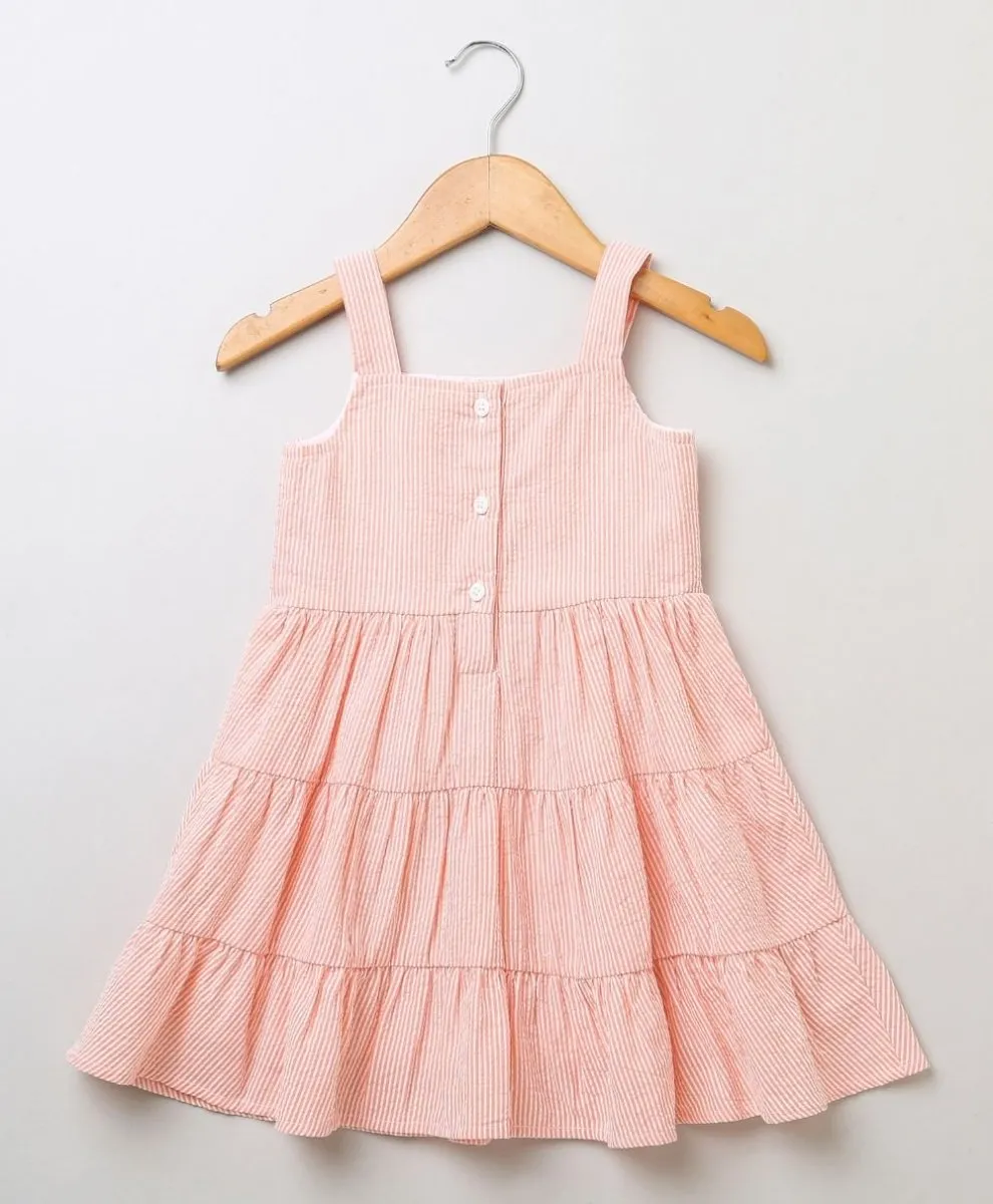 Sweetlime By AS Peach & White Seersucker Striped Dress- Peach