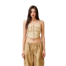 Temple Garden Paratrooper Cropped Top In Nude