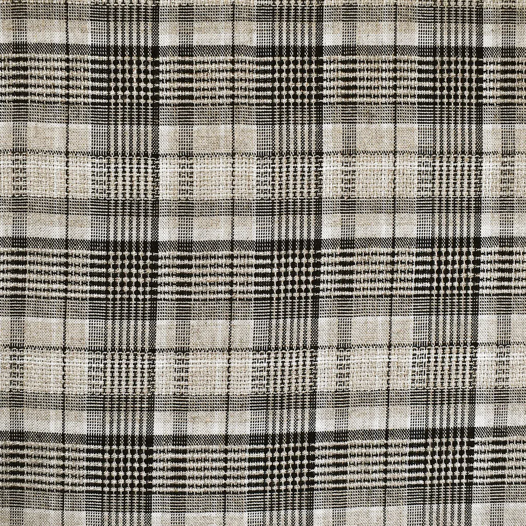 Textured Plaid Linen Blend Shirting Natural/Black