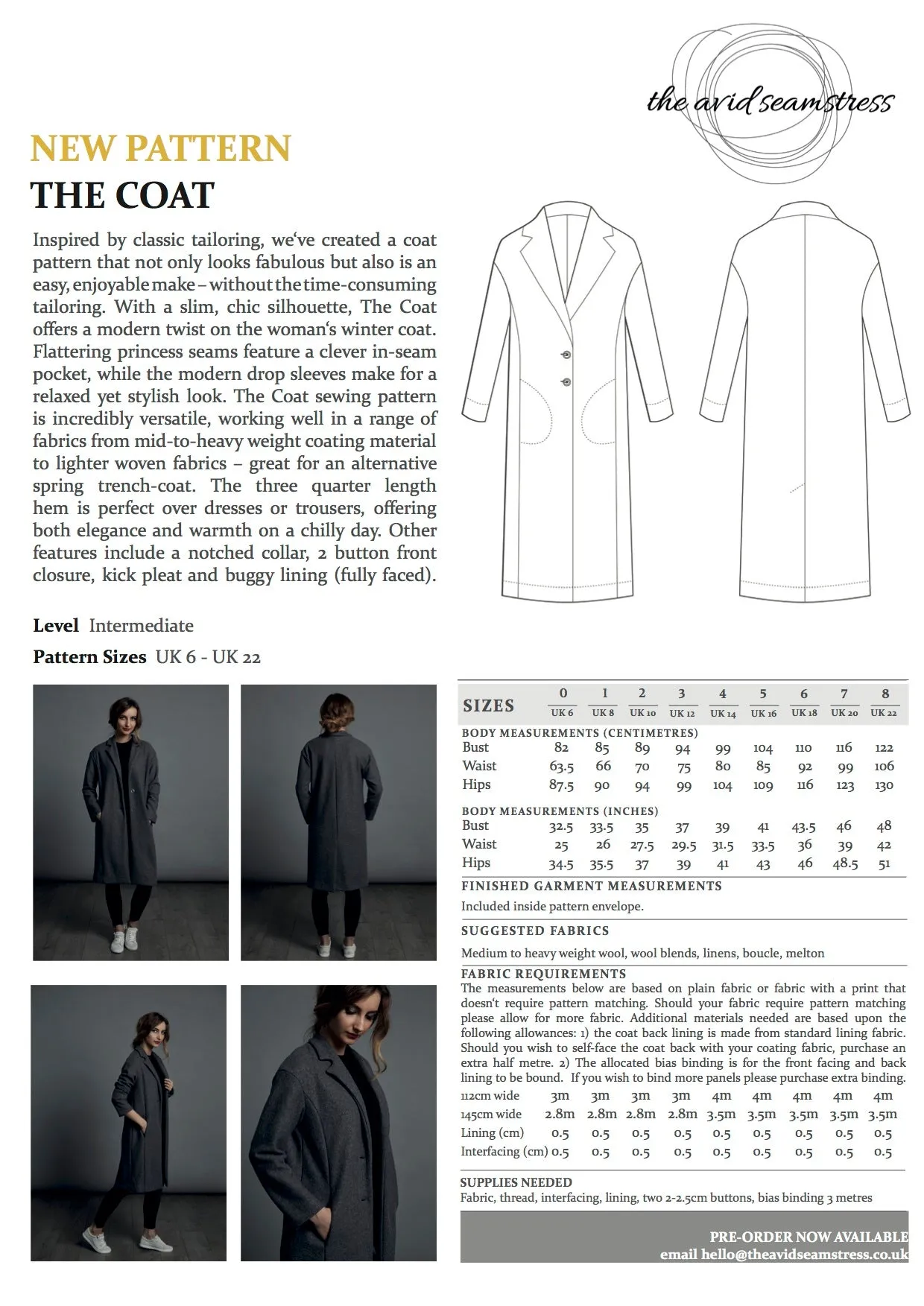 THE AVID SEAMSTRESS • The Coat Sewing Pattern