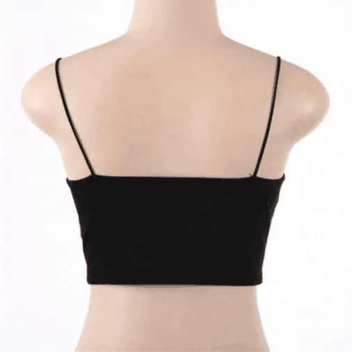 Thin Spaghetti Straps Crop Top Tank Top - Black