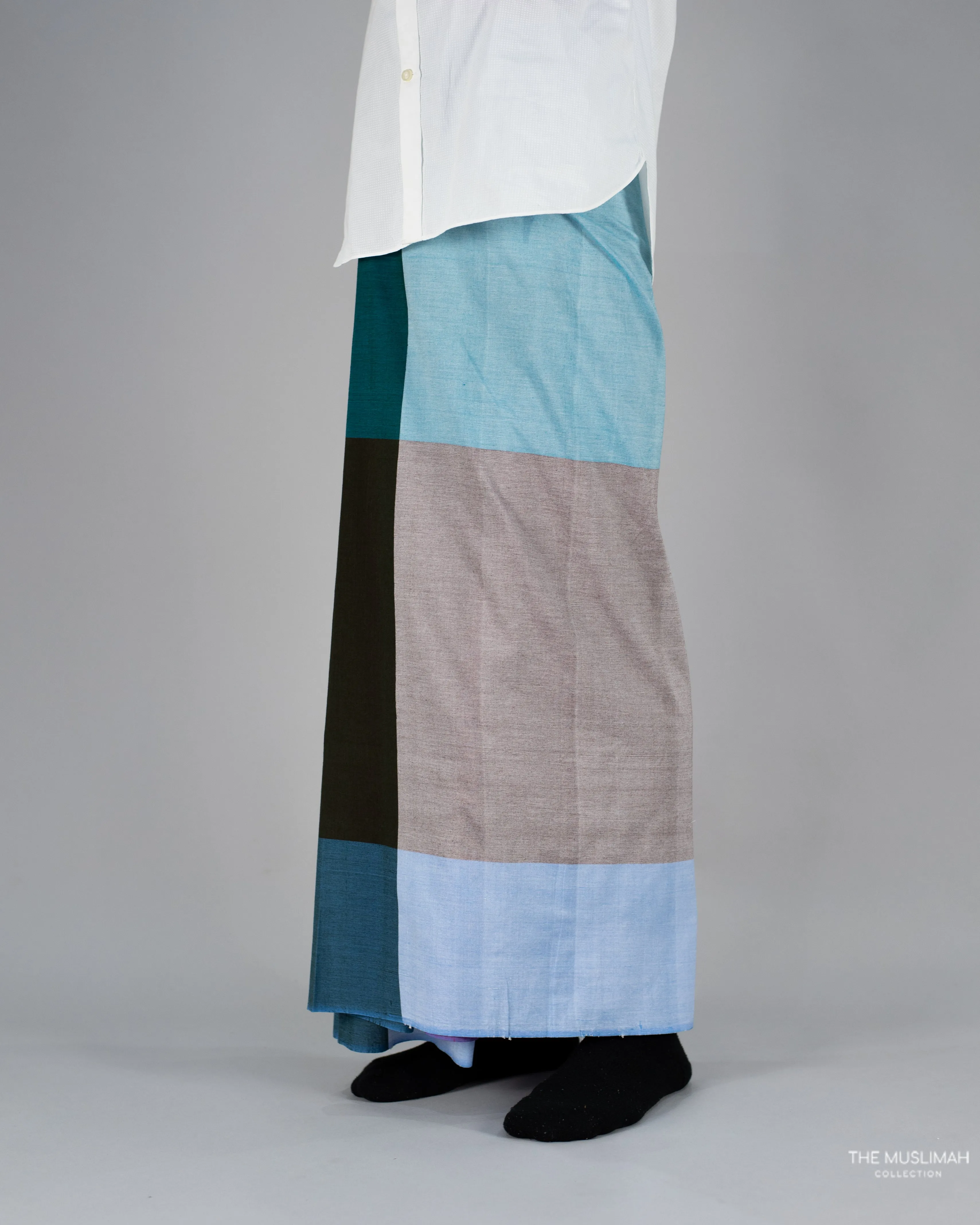 Turqoise Color Block Cotton Izaar/Lungi/Sarong/Saram