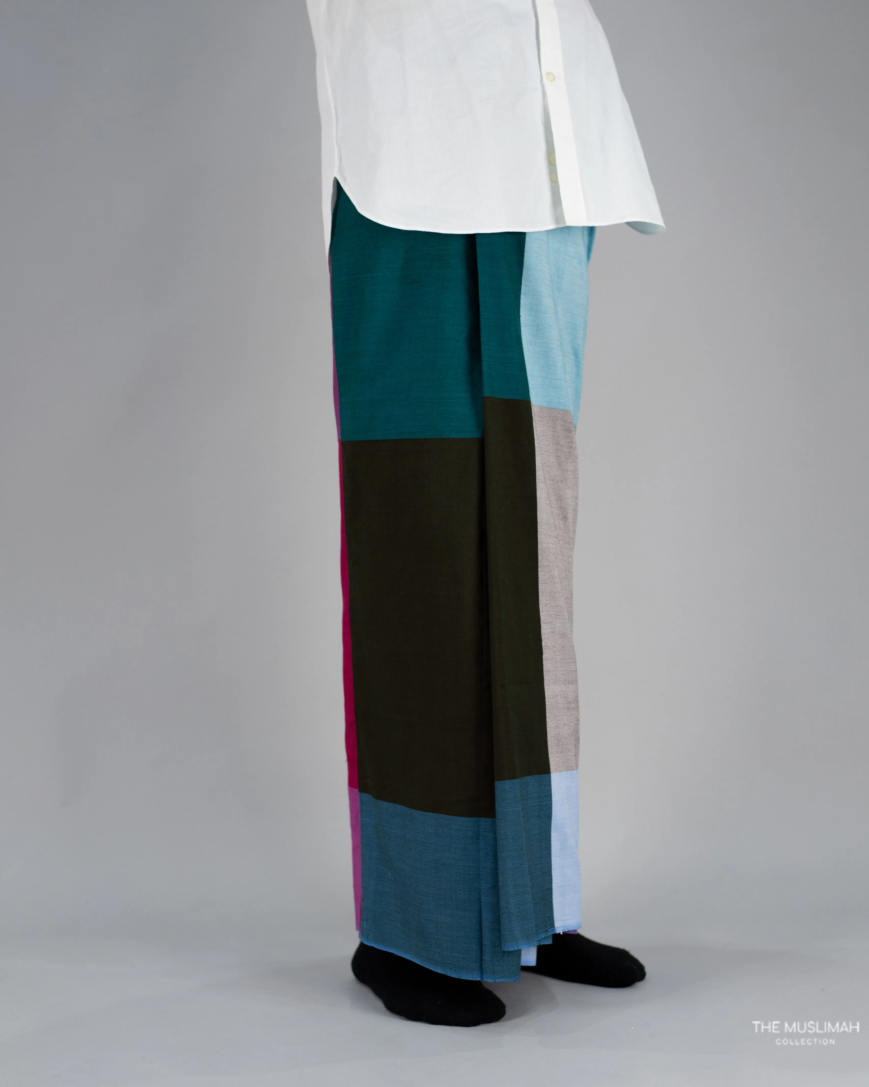 Turqoise Color Block Cotton Izaar/Lungi/Sarong/Saram