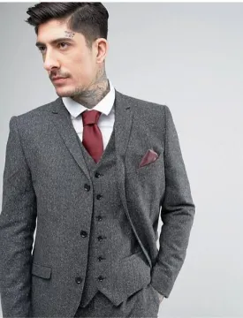 Tweed Suit Men's Plus Size 3-Piece Suit Grey