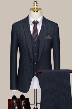 Tyler Dark Blue Striped Notch Lapel Three-Piece Formal Business Suit