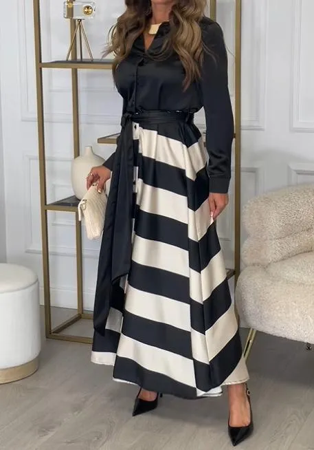 Unique V-Neck Long Sleeve Maxi Dress