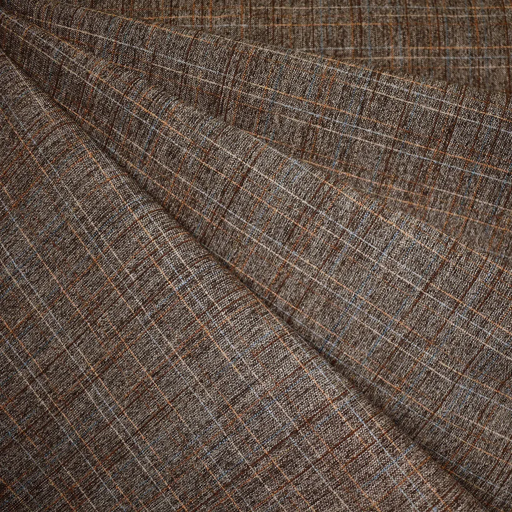 Variegated Stitch Texture Plaid Cotton Shirting Taupe