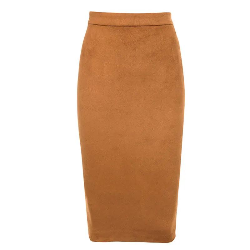 VenusFox Suede Leather Two-way Zipper High Waist Midi Skirt