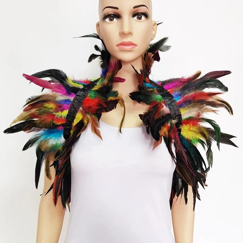 Victorian Cosplay Goth Feather Body Harness - Rainbow (Style 2)