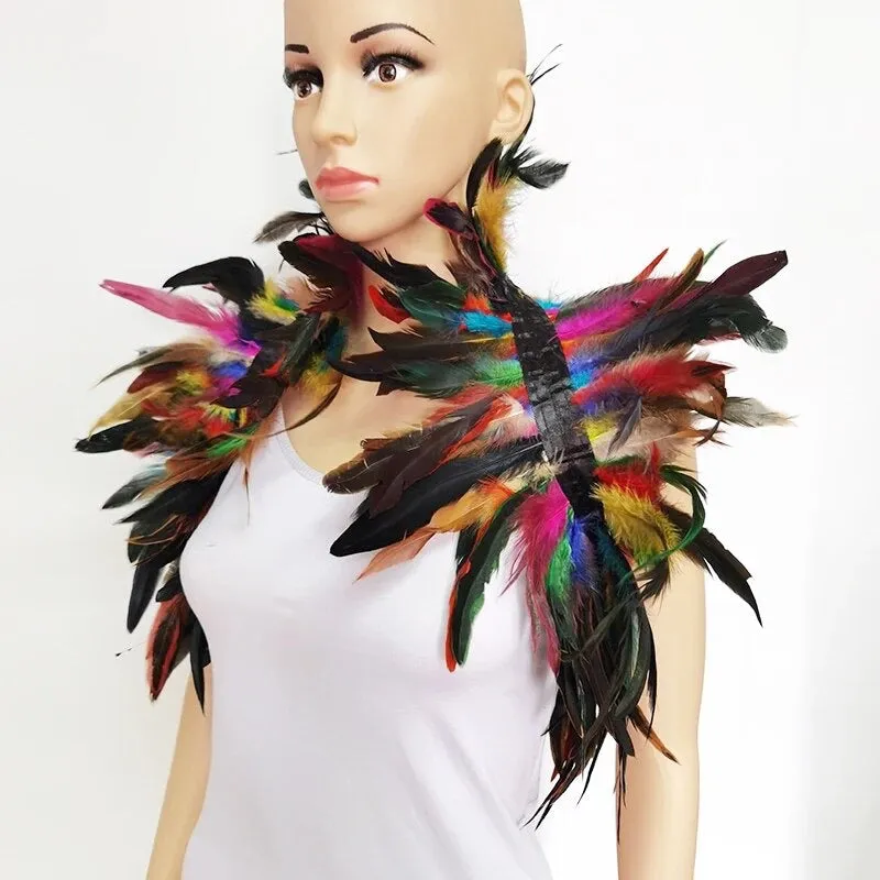 Victorian Cosplay Goth Feather Body Harness - Rainbow (Style 2)