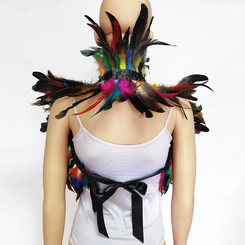 Victorian Cosplay Goth Feather Body Harness - Rainbow (Style 2)