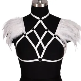 Victorian Cosplay Goth Feather Body Harness - White (Style 8)